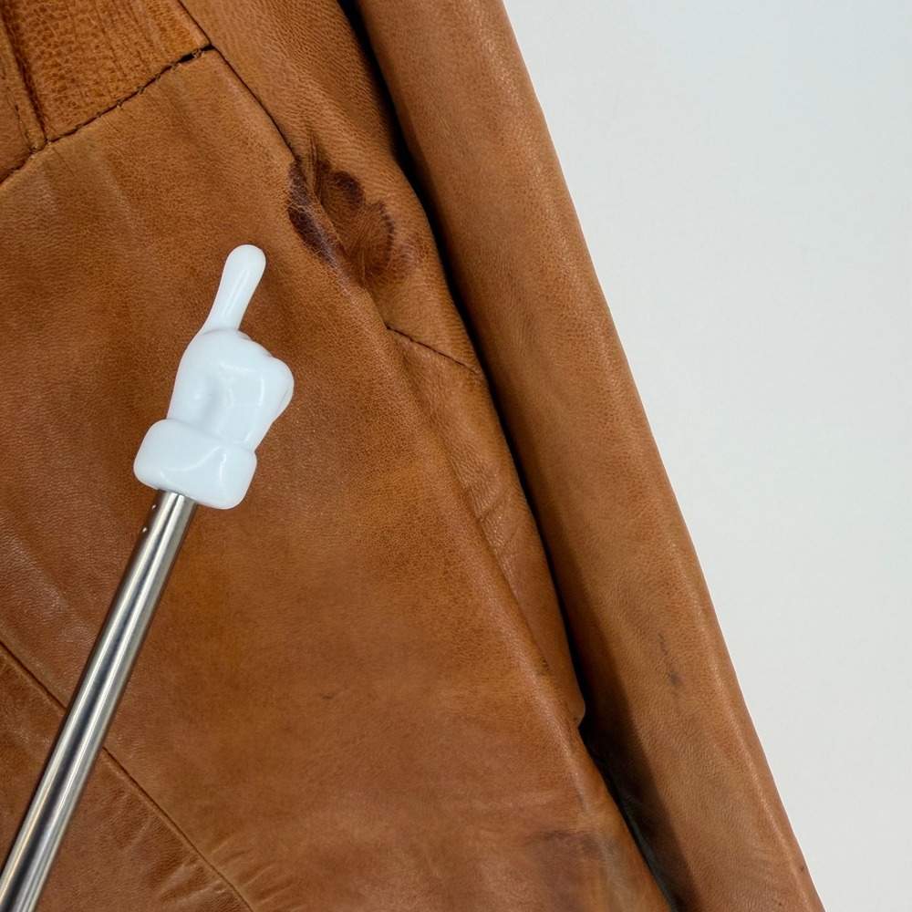 Jordache Leather Blazer Women Large Cognac Brown Vintage 70s 80s Jacket FLAW - Picture 13 of 16